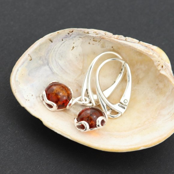 Sterling silver earrings with natural Baltic amber, amber drop earrings - Picture 11 of 14